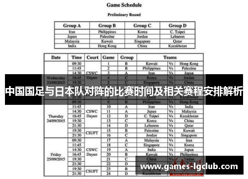 中国国足与日本队对阵的比赛时间及相关赛程安排解析 中国国足与日本队对阵的比赛时间及相关赛程安排解析