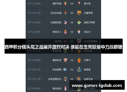 西甲积分榜头尾之战展开激烈对决 谁能在生死较量中力压群雄